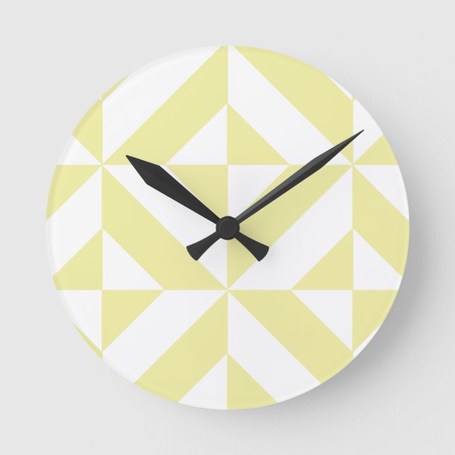 Soft Yellow Geometric Art Deco Round Clock (Front)