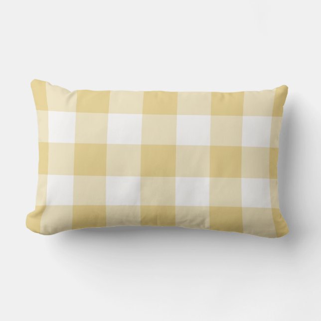 Soft Yellow Gingham Farmhouse Check Outdoor Lumbar Pillow (Front)