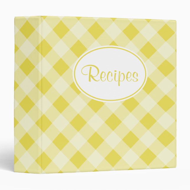 Soft Yellow Gingham Recipe Binder (Front/Spine)