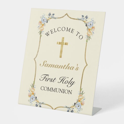 Soft Yellow Gold Cross 1st Communion Welcome Sign