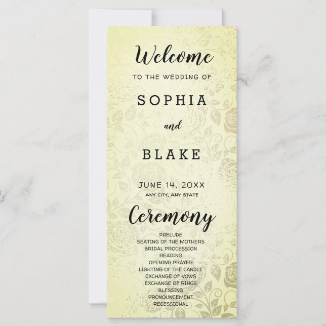Soft Yellow Gold Roses Wedding Program (Front)