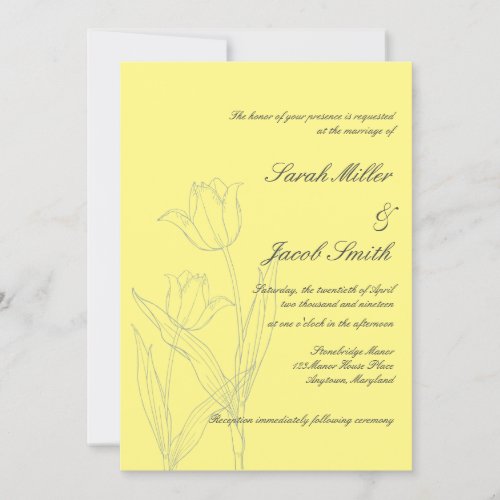 Soft Yellow  Grey Minimalist Tulip Wedding Invitation