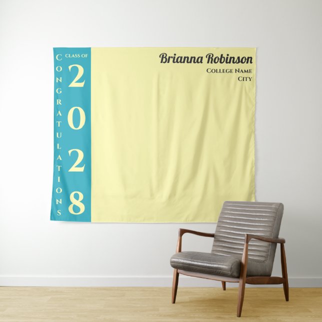 Soft Yellow Modern Graduation Party Tapestry (In Situ (Horizontal))