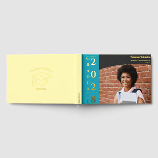 Soft Yellow Modern Photo Graduation Party Gold  Foil Guest Book