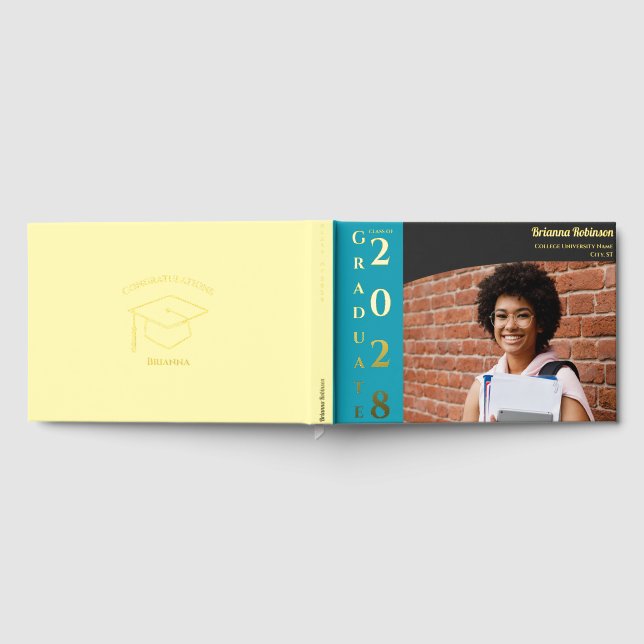 Soft Yellow Modern Photo Graduation Party Gold  Foil Guest Book (Full)