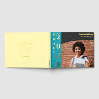 Soft Yellow Modern Photo Graduation Party Gold Foil Guest Book