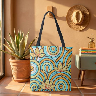 Soft Yellow, Orange and Turquoise Nouveau Flow Tote Bag