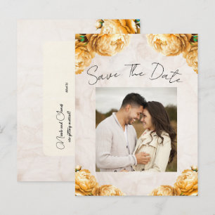 Soft Yellow Peony Flowers Vintage Save the Date Announcement Postcard
