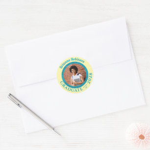 Soft Yellow Photo Modern Graduation  Classic Round Sticker