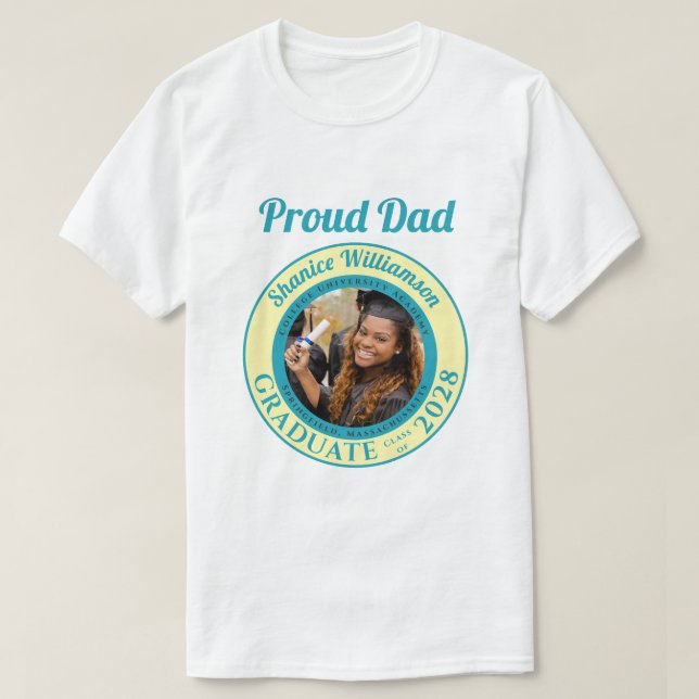 Soft Yellow Photo Modern Graduation Proud Dad T-Shirt (Design Front)