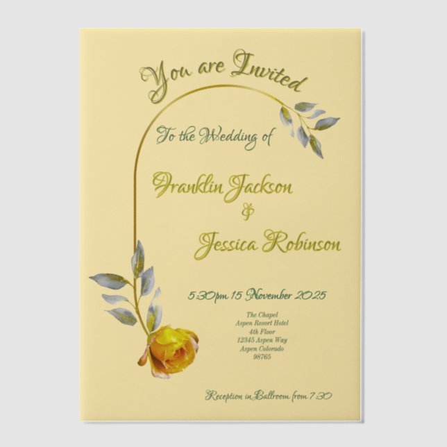 Soft Yellow-Pink & Butter Yellow Floral Wedding  Vellum Invitations (Front)