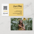 Soft Yellow QR Code Photo Social Media Icons Business Card | Zazzle