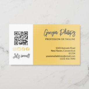 Soft Yellow QR Code Photo Social Media Icons Raised Spot UV Business Card