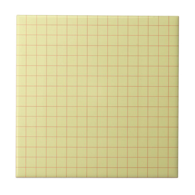 Soft Yellow & Red Checkered Retro Minimalist  Ceramic Tile (Front)