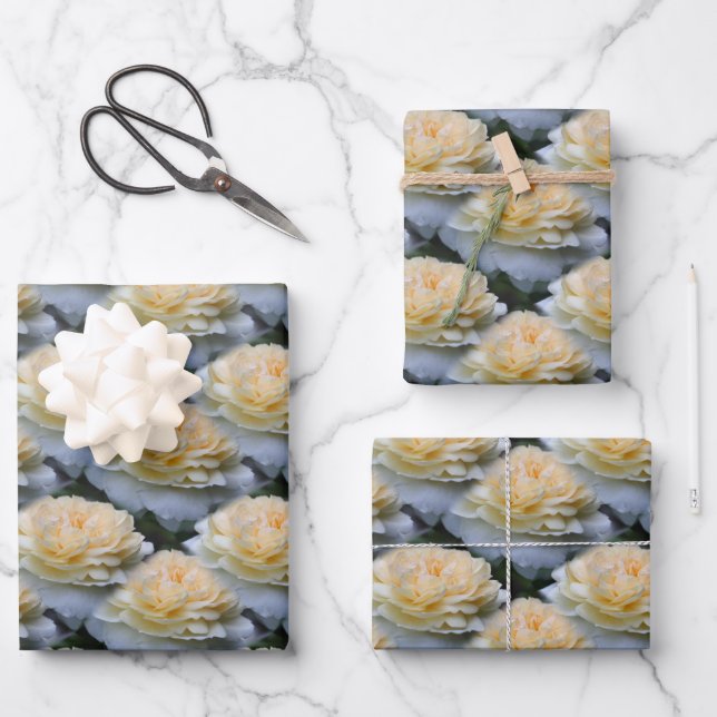 Soft Yellow Rose Flower Pattern Nature   Wrapping Paper Sheets (Front)