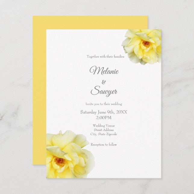 Soft Yellow Rose Invitation (Front/Back)