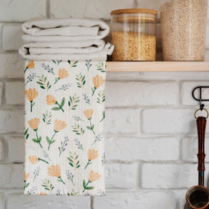 Soft Yellow Scandinavian Floral Kitchen Towel