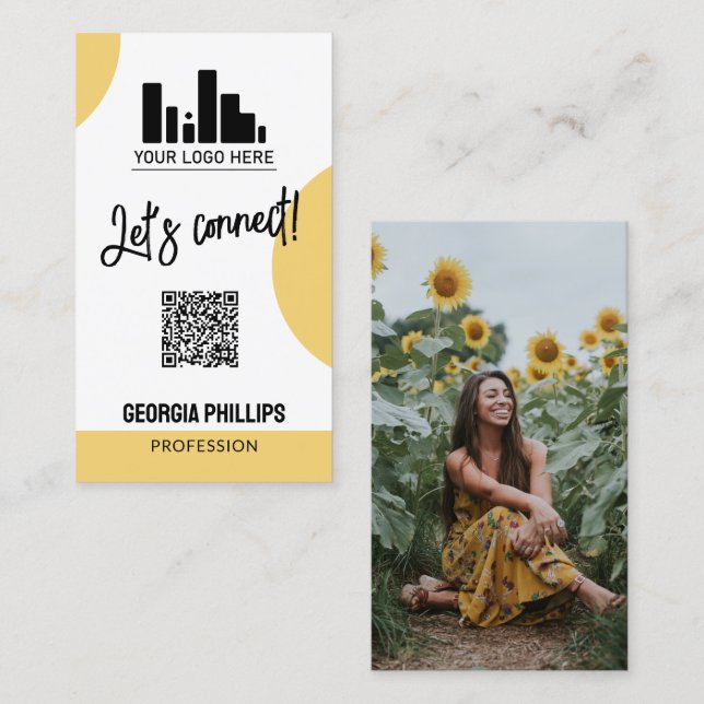 Soft Yellow Shapes QR Code Photo & Your Logo Business Card (Front/Back)