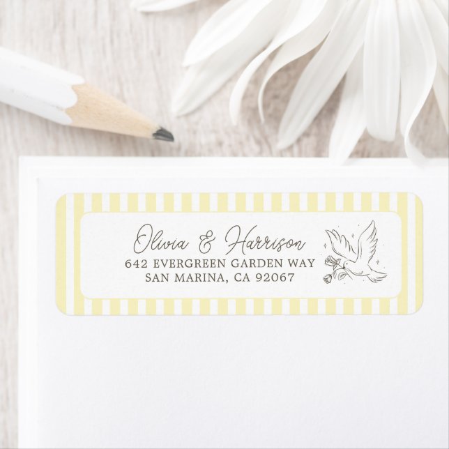 Soft Yellow Striped Elegant Return Address Label (Insitu)
