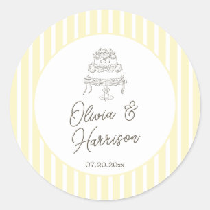 Soft Yellow Striped Elegant Wedding Sticker