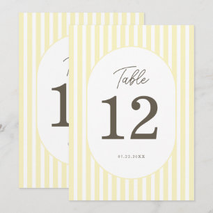 Soft Yellow Striped Elegant Wedding Table Number