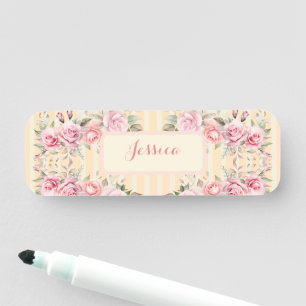 Soft yellow striped name tag