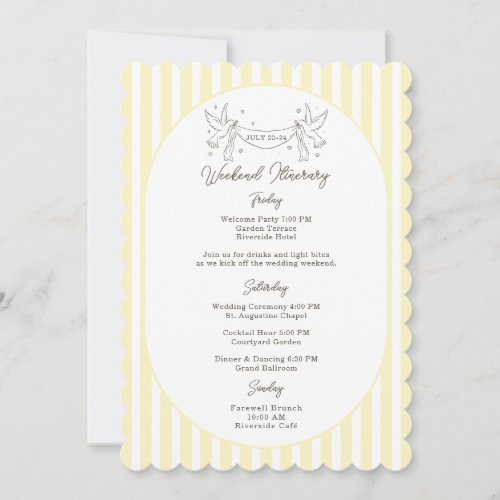 Soft Yellow Striped Wedding Itinerary Card