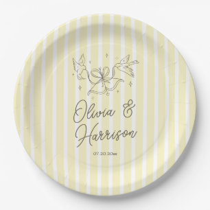 Soft Yellow Striped Whimsical Wedding Paper Plates