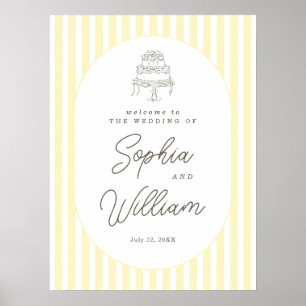 Soft Yellow Striped Whimsical Wedding Welcome Sign
