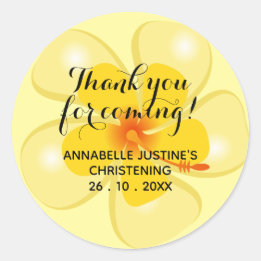 Soft Yellow THANK YOU FOR COMING! Christening Classic Round Sticker