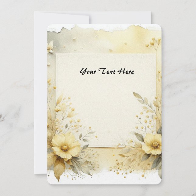Soft Yellow Watercolor Flowers and Foliage Invitation (Front)