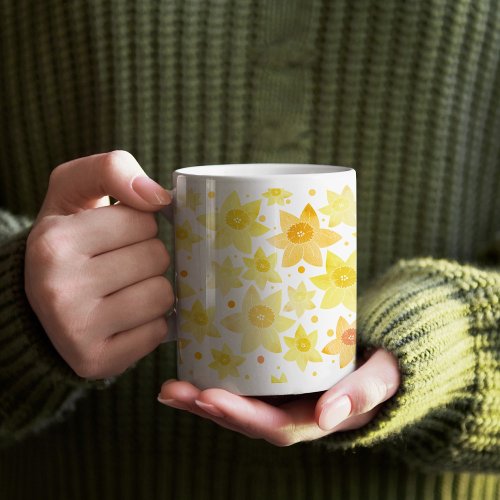Soft Yellow Watercolour Daffodil  Dots Pattern Giant Coffee Mug