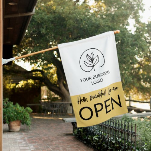 Soft Yellow & White Hello Beautiful We're Open House Flag