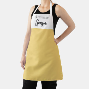 Soft Yellow White With Name & Business Logo Apron