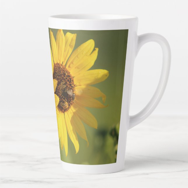 Soft Yellow Wild Sunflowers and Bees Photograph Latte Mug (Right)