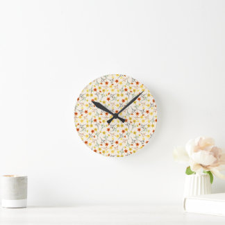 Soft yellow wildflower floral round clock