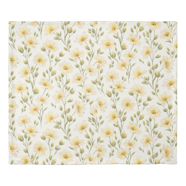Soft Yellow Wildflower King Size Duvet Cover (Front)