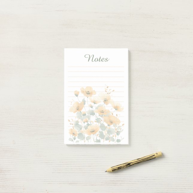 Soft Yellow Wildflowers Botanical Lined Notes Note (On Desk)