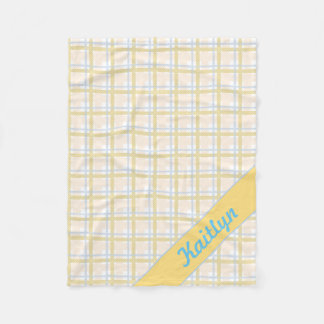 Soft Yellow with Light blue Tartan Striped pattern Fleece Blanket