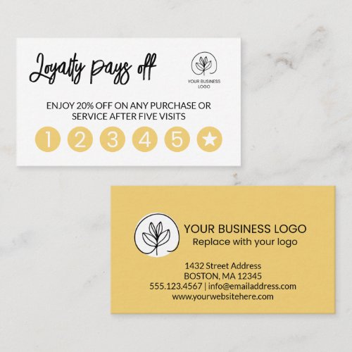 Soft Yellow Your Business Logo 6 Punch Loyalty Card