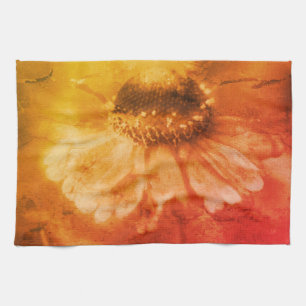 Soft Zinnia Daisy Flower In Sepia Vintage Kitchen Towel