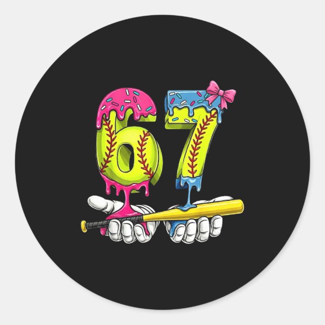 Softball 67 Ice Cream Drip Six Seven Boys Funny Me Classic Round Sticker (Front)
