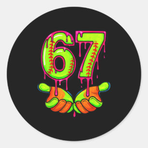 Softball 67 Six Seven Funny Gen Alpha Meme Drip Te Classic Round Sticker