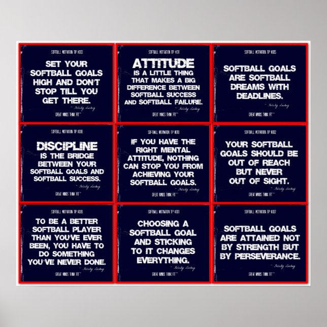 Softball 9 Quote Collage in Red, White and Blue Poster (Front)