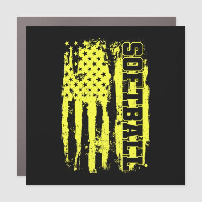Softball American Flag Softball Player Car Magnet (Front)