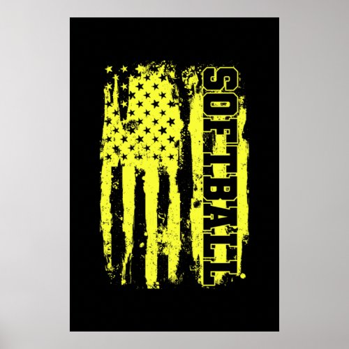 Softball American Flag Softball Player Poster