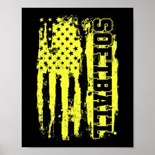 Softball American Flag Softball Player Poster