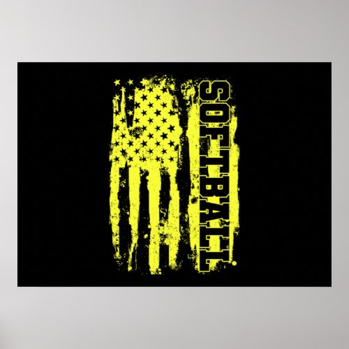 Softball American Flag Softball Player Poster