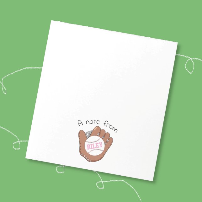 Softball and Mitt Personalized Girl Notepad (Sweet personalized notepad for kid with a baseball doodle art . )