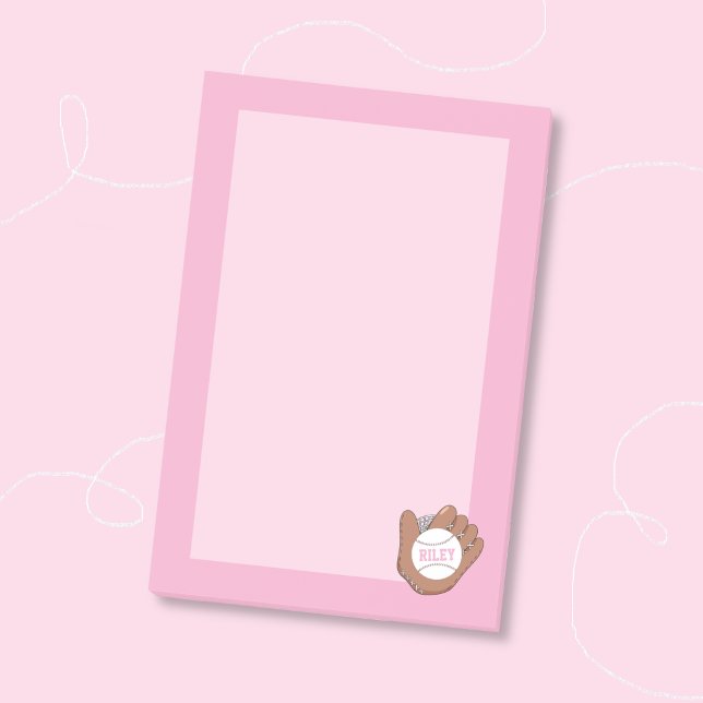 Softball and Mitt Pink Kid Notes (Cute softball and mitt kid personalized pink sticky notes)